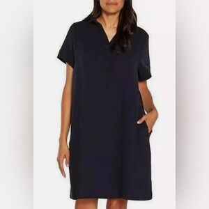 Three Dots 100% Cotton‎ Double Gauze Polo Collar Dress Black Size Small